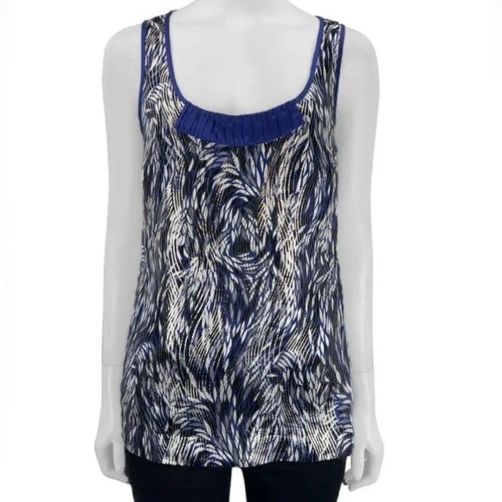TORY BURCH Top Silk Sleeveless Scoop Navy Blue Metallic 10